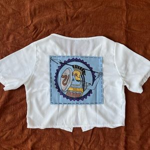 Designer White Cropped Shirt With Handmade Patchwork